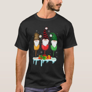 T-shirt Trois Verres De Vins Noël Gnomes Mignonnes Boire