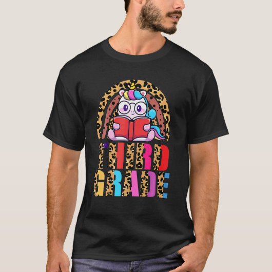 T-shirt Troisième grade Rainbow Leopard Funny Unicorn ense (Devant)