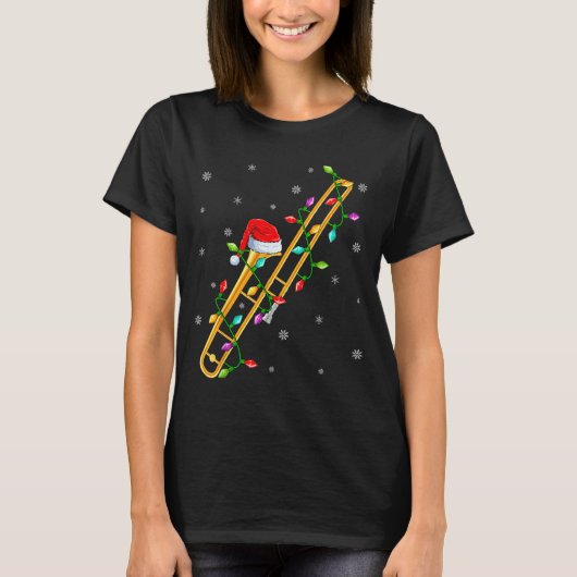 T-shirt Trombone Music Lover Xmas Lights Santa Trombone Ch (Devant)