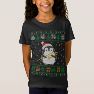 T-Shirt Trombone Vilain Chandail de Noël Penguin Noël Fami
