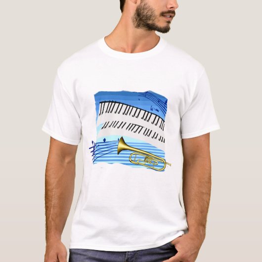 T-shirt Trompette et clavier, musique bleue de graphique (Devant)