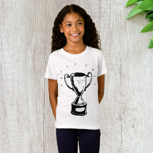 T-Shirt Trophée Dessiné à la Main Rétro Noir et Blanc Réco