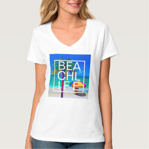 T-shirt Tropical Beach Life Palmier Typographie Moderne Em