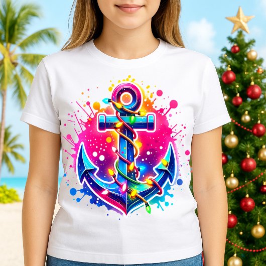 T-shirt Tropical Cruise Christmas Anchor with Lights