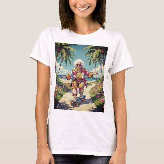 T-Shirt Tropical Grandma Skateboard cool (Devant)