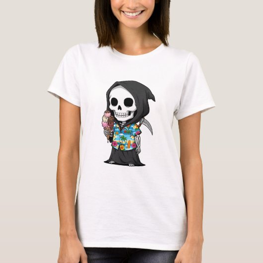 T-shirt Tropical Grim Treats – Playful Skeleton Cartoon (Devant)