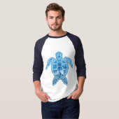 T-shirt Tropical Island Sea Turtle Design en bleu (Devant entier)