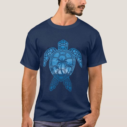 T-shirt Tropical Island Sea Turtle Design en bleu (Devant)