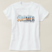 T-shirt Tropical Summer Never Ends; Beach Sunset (Design devant)