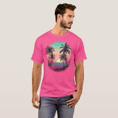 T-shirt Tropical Sunset Mountains Plage Vacances Palm Tree (Devant entier)