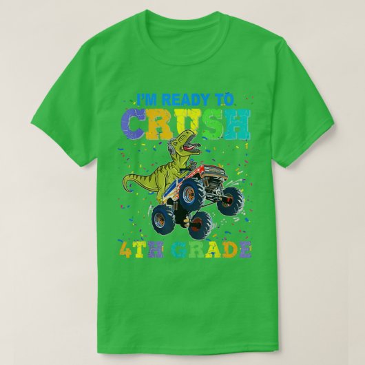 T-shirt Truck Dinosaur Monster de 4e année de broyage Reto (Design devant)