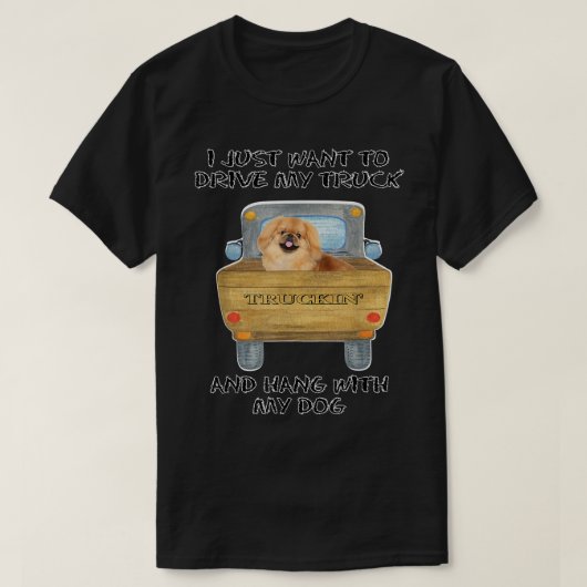 T-shirt Truck Driving Dog Pekingese  (Design devant)