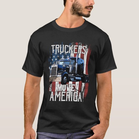 T-shirt Trucker American Flag Truck Driver (Devant)