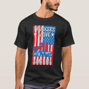 T-shirt Truckers 4 juillet Déplacer L'Amérique Drapeau Pat
