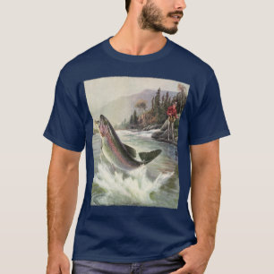 T-shirt Truite arc-en-ciel, pêcheur vintage pêchant du poi