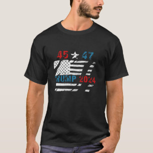 T-shirt Trump 2024 Président 45 Et 47 États-Unis Drapeau T