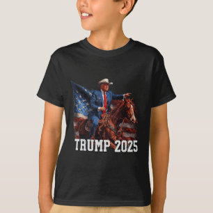 T-shirt Trump 2025 Cheval à Monture Drapeau Américain Cowb