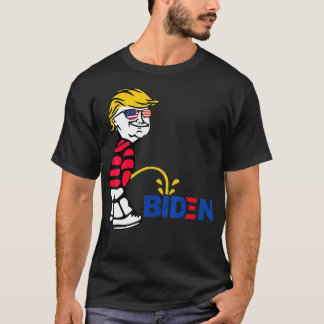 T-shirt Trump Flag Sunglasses Peeing Pissing Pee On Biden,