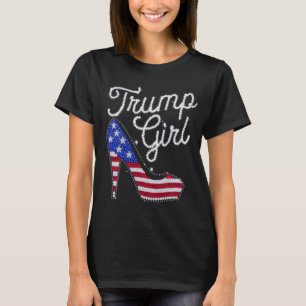 T-shirt Trump Girl High Heel Drapeau américain Bling Patri