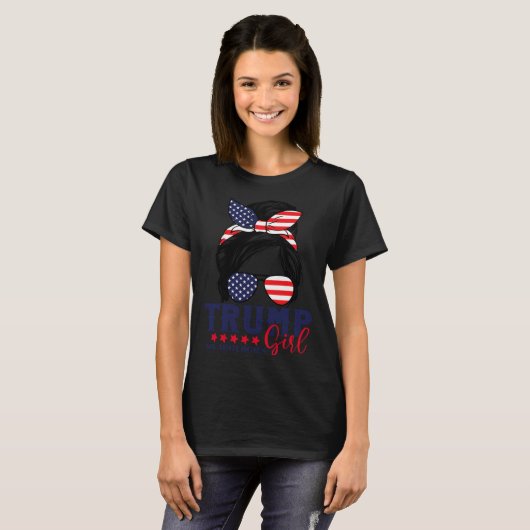T-shirt Trump Girl No excuses Messy Bun Trump 2024 Ameri (Devant entier)