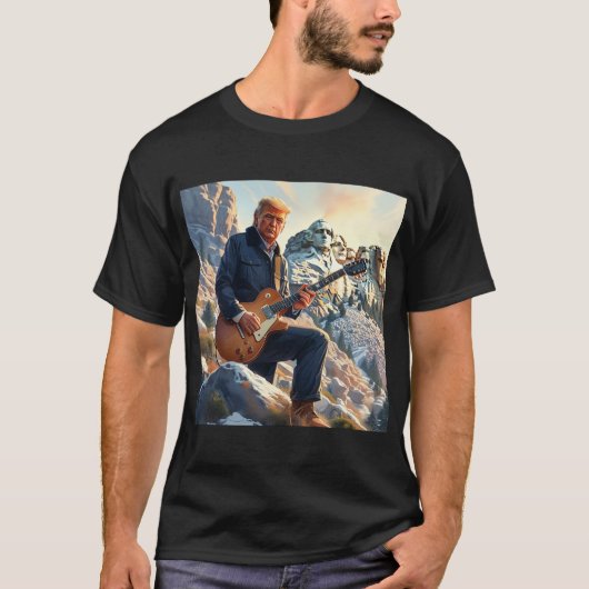 T-shirt Trump Jouant à la guitare électrique Mont Rushmore (Devant)