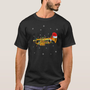 T-shirt Trumpet Music Lover Xmas Lights Père Noël Trumpet 