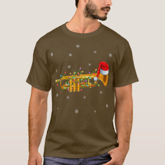 T-shirt Trumpet Musique Noël Éclairage Santa Chapeau Trump