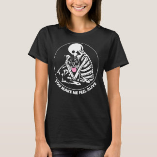 T-shirt Tu Me Fais Me Sentir Vivant Skeleton Hugs Pitbull
