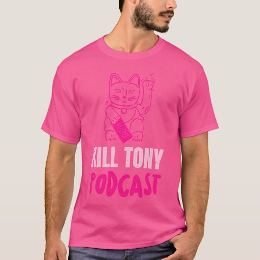 T-shirt Tuer Tony Podcast Pink Maneki Neko Lucky Cat (Devant)