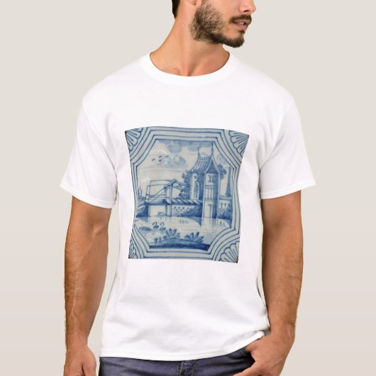 T-shirt Tuile de Delft montrant un pont-levis au-dessus (Devant)