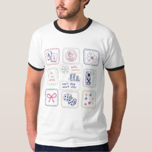 T-shirt Tuiles Inspirées de Mahjong & Collage de Porte-Bon