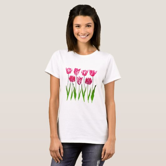 T-shirt Tulip Garden Imprimer en rose et vert Fuchsia (Devant entier)