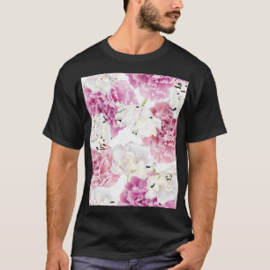 T-shirt Tulipe blanche de pivoine rose Vintage