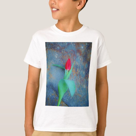 T-shirt Tulipe rouge sur ardoise gris bleu (Devant)
