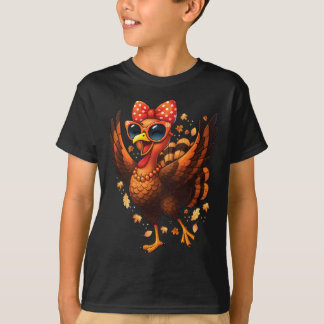 T-shirt Turkey Dancing Turkey Day Womens Fall Cute Bow Tha