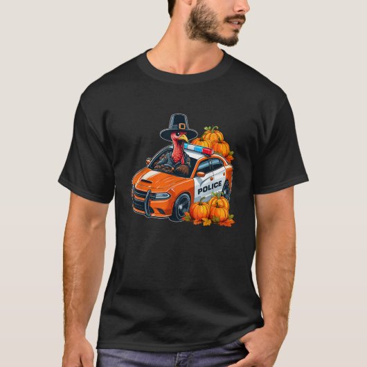 T-shirt Turkey Driving Police Car Thanksgiving Driver Fall (Devant)