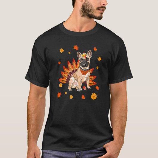 T-shirt Turkey French Bulldog Frenchie Dog Maple Leaf Than (Devant)