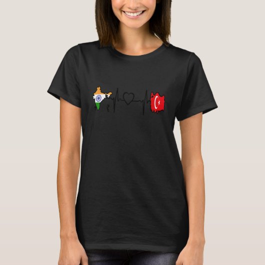 T-shirt Turkey India Flag Turkish Indian Heartbeat (Devant)