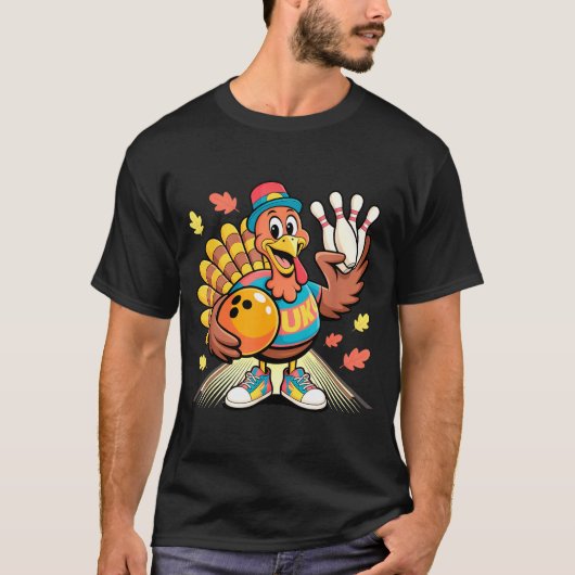 T-shirt Turkey Playing Bowling Thanksgiving Turkey Tail Bo (Devant)