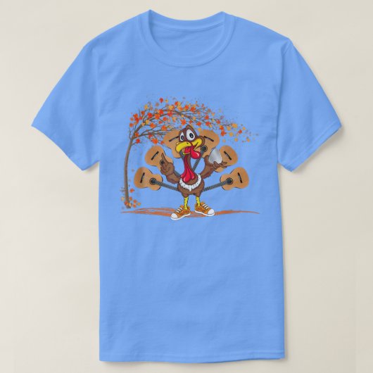 T-shirt Turkey Playing Guitar Fall Autumn Maple Leaves Tha (Design devant)