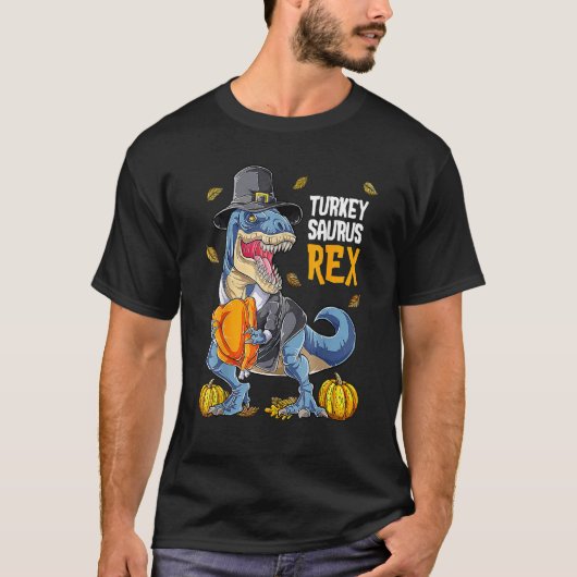 T-shirt Turkey Saurus Rex Pilgrim Rex Fall Vibes Thanksgiv (Devant)