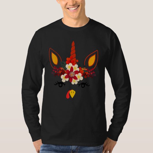 T-shirt Turkey Unicorn Face Flower Thanksgiving Pilgrim Gi (Devant)