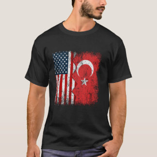 T-shirt Turquie Racines Drapeau Demi-Américain Amérique Tu