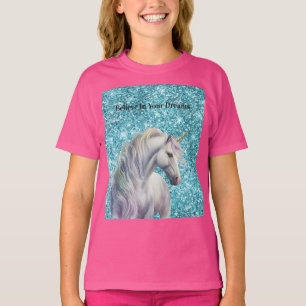 T-shirt Turquoise Aqua Glitz Parties scintillant Unicorn