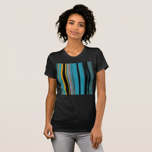 T-shirt Turquoise Et Noire - Bandes D'Art Abstraites (Devant entier)