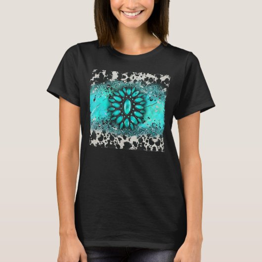 T-shirt Turquoise Gemstone Cowhide Leopard Western Souther (Devant)