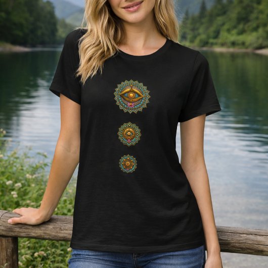 T-shirt Turquoise Gold Lotus Mandala Eye Art -Boho Graphic