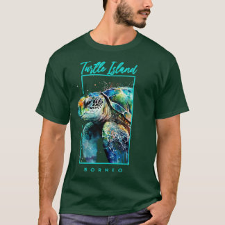 T-shirt Turtle Island Borneo Aquarelle de mer Tortue Portr