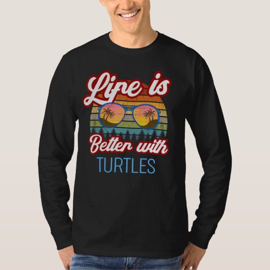 T-shirt Turtle Retro Sunset Life Is Better With Turtles ! (Devant)