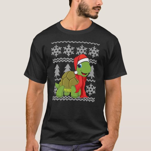 T-shirt Turtle Santa Hat Scarf Ugly Christmas Sweater Holi (Devant)